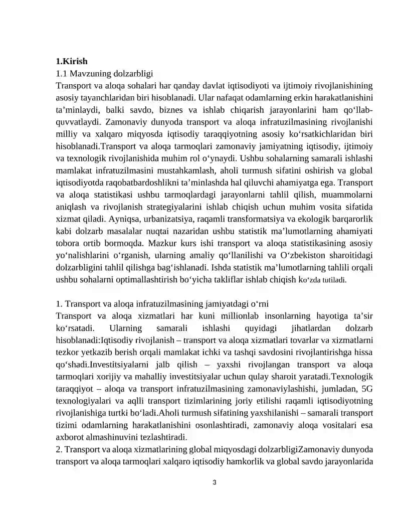 Transport va Aloqa Statistikasi 3