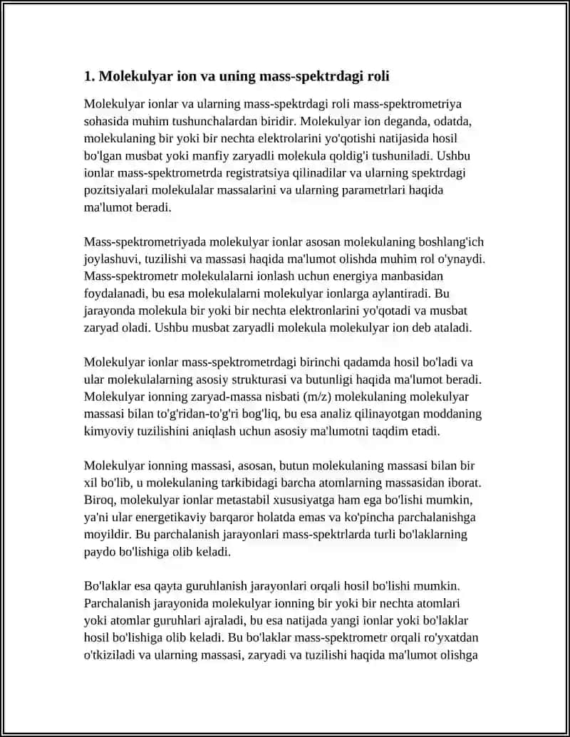 BO'LAKLI, QAYTA GURUHLANUVCHI, METASTABIL IONLAR VA ULARNING HOSIL BO'LISH QONUNIYATLARI.UGLEVODORODLARNING MASS-SPEKTRLARI 3