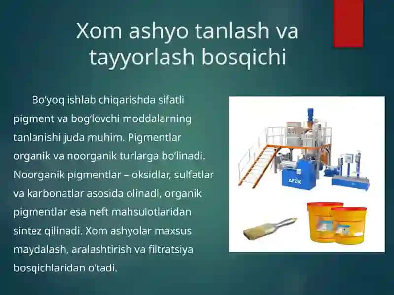 Bo‘yoqlar ishlab chiqarish innovatsion texnologiyasi 3