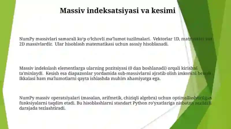 NumPy massivlar va matritsalar bilan ishlash 3