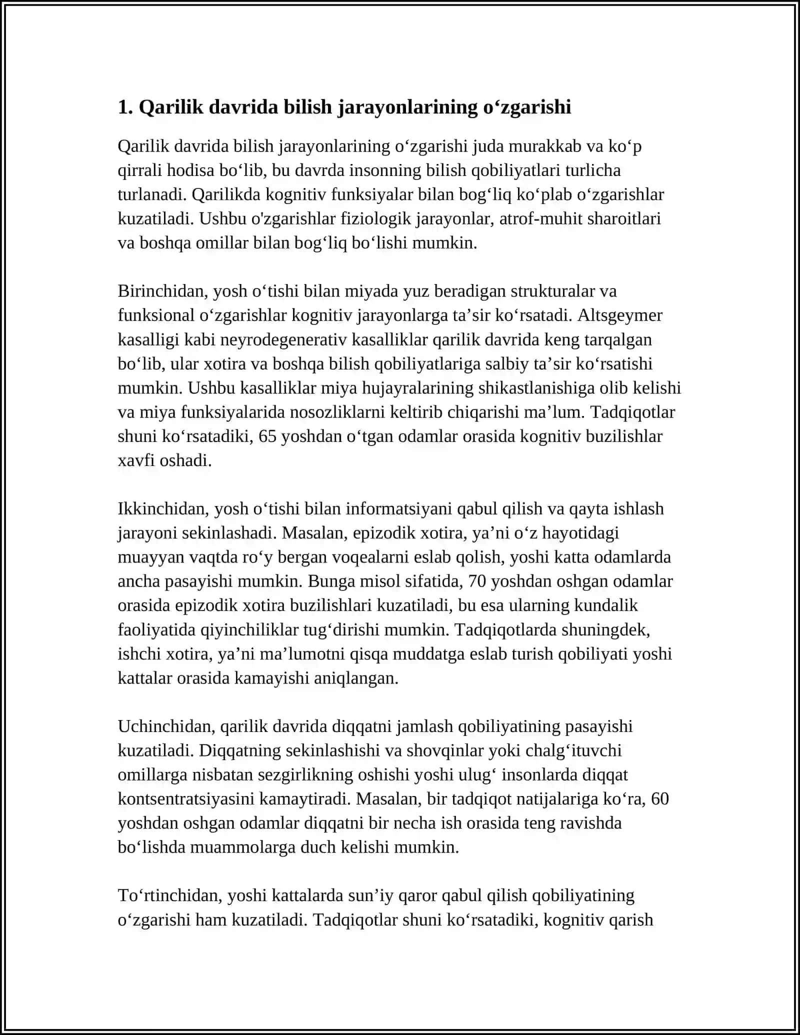 Qarilik Davrida Bilish Jarayonlaridagi O'zgarishlar 3
