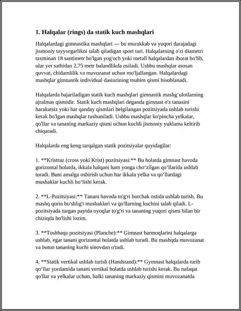 GIMNASTIKA JIHOZLARIDA BAJARILADIGAN MASHQLAR 3