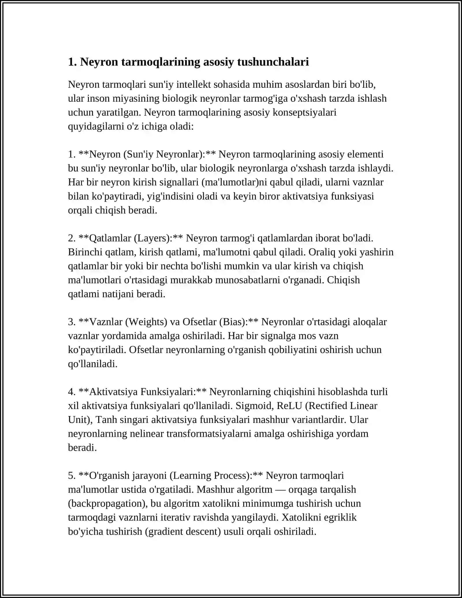 NEYRON TARMOQLARINI BRITISH UCHUN GENETIK ALGARITMDAN FOYDALANISH 3
