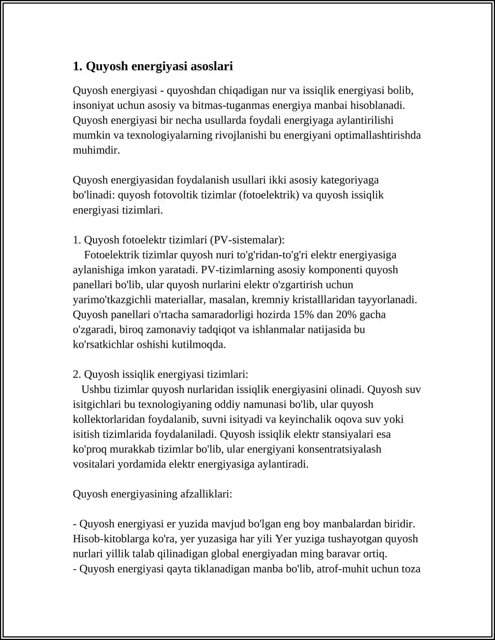 QUYOSH FOTOELEKTRIK ELEMENTLARI VA MODULLARI 3