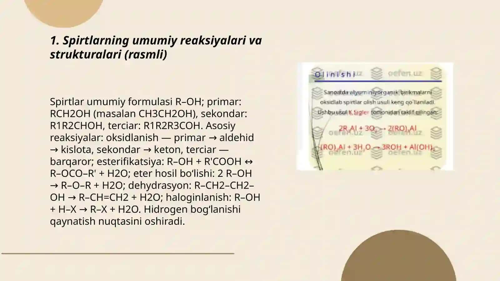 Spirtlar va aldegidlarga xos boʻlgan reaksiya rasmli ppt 3