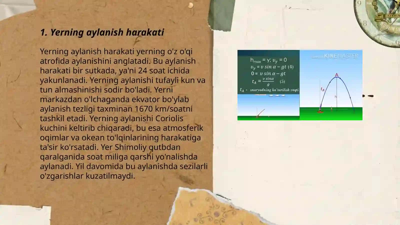 Yer, uning shakli va harakati. Yerning oʻz oʻqi atrofida va Quyosh atrofida aylnishi. Oy va uning fazalari 3