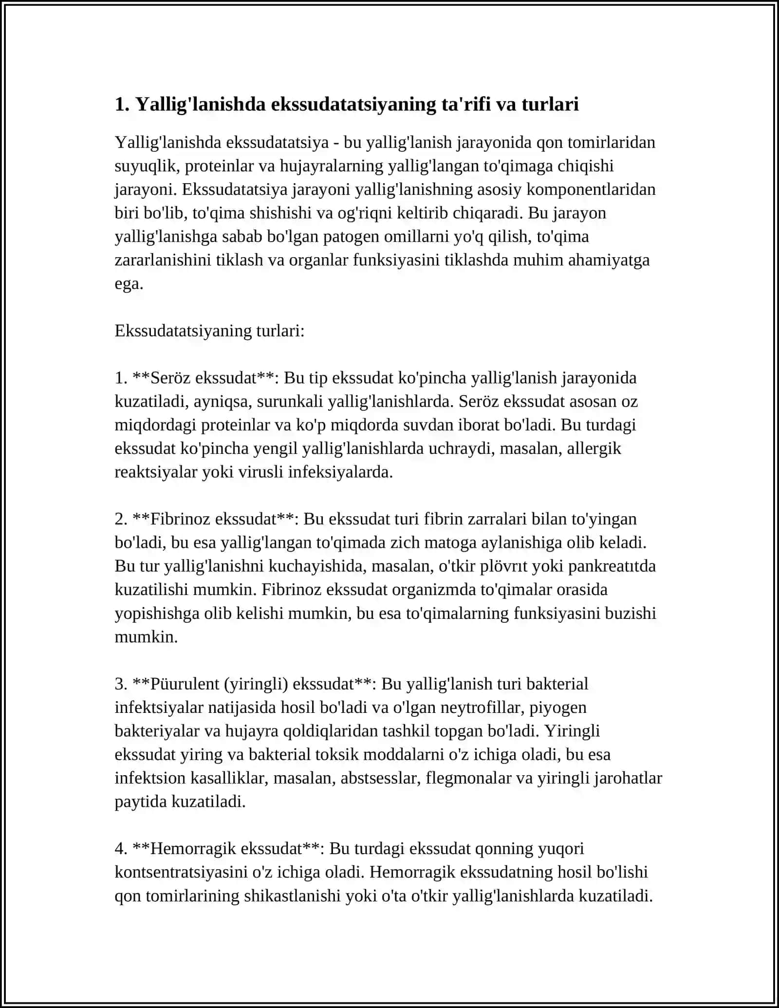 YALLIG'LANISHDA EKSSUDATSIYA VA EMIGRATSIYA HODISALARI. PROLIFERATSIYA 3
