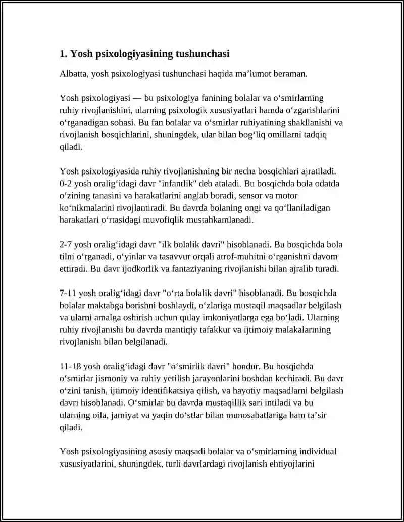 MUSTAQIL ISH Mavzu: YOSH PISIXOLOGIYASINING NAZARIY VA AMALIY VAZIFASI 3