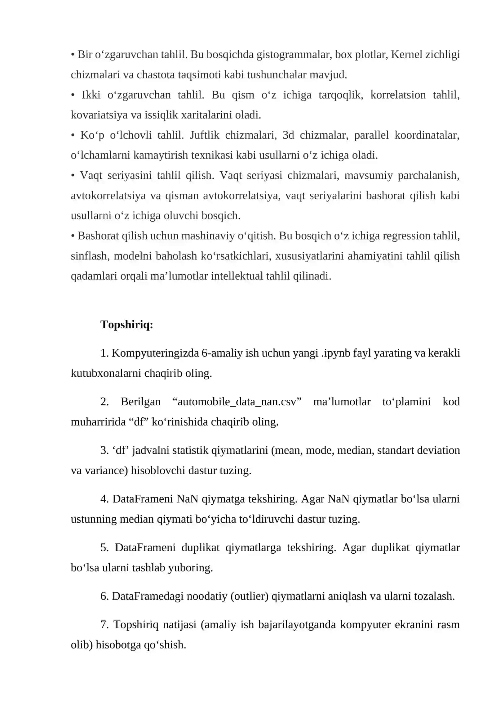BERILGAN TANLANMANI TAHLIL QILISH, MA’LUMOTLARNI TOZALASH VA FILTRLASH 3
