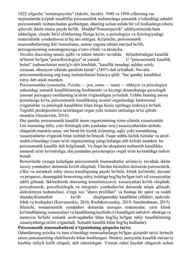Psixosomatika tushunchasini psixologik xizmatda tutgan o'rni. 3