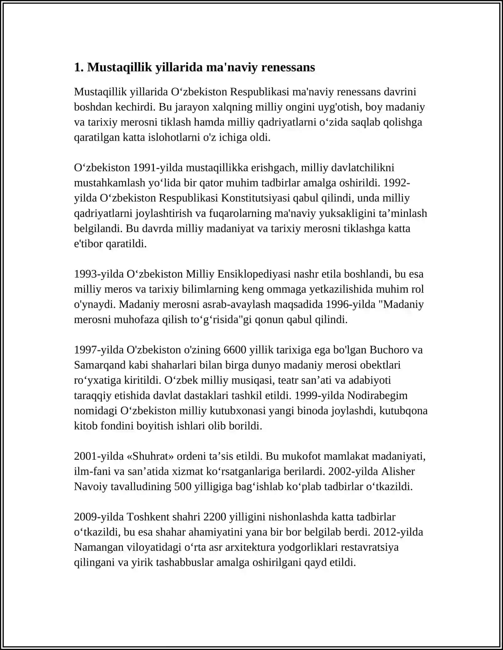 MUSTAQILLIK YILLARIDA MA'NAVIYAT,MADANIYAT VA TA'LIM SOHASIDAGI ISLOHATLAR 3