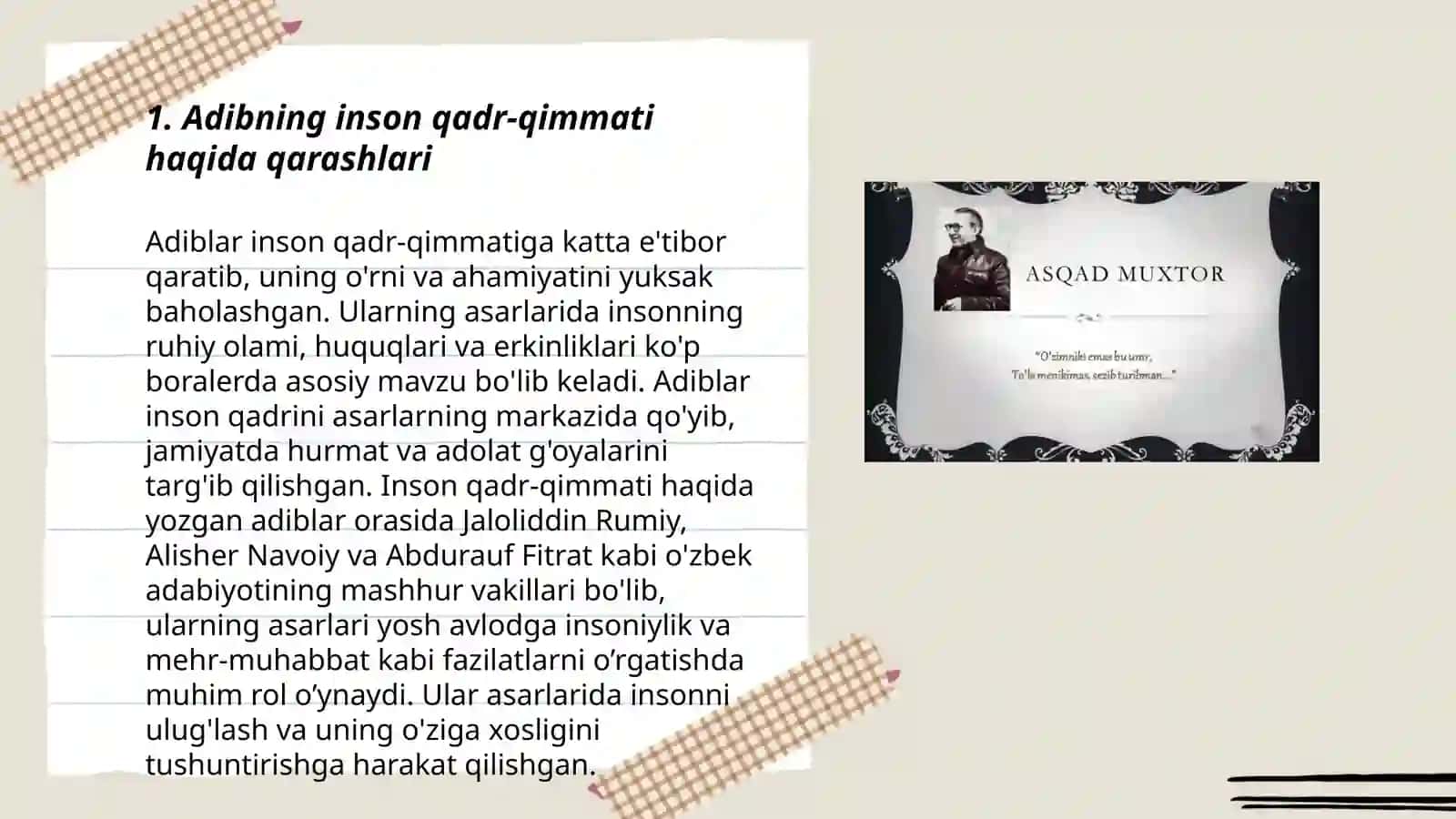 Asqad Muxtorning "Tundaliklar" asarida adibning insoniy va ijodiy prinsiplari 3