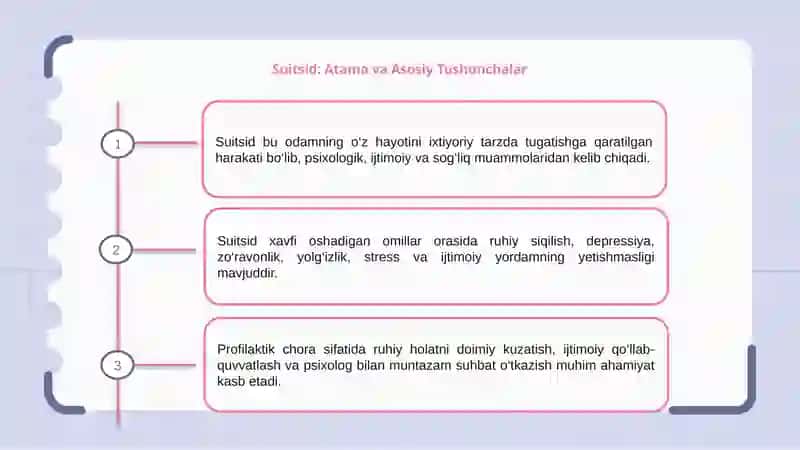 Suitsid tushunchalarni xavf omillari, profilaktik choralari 3