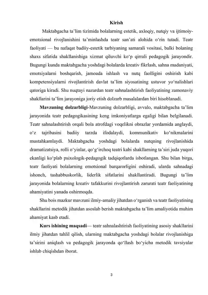 Teatr sahnalashtirish faoliyatning shakllari. Teatrning maktabgacha yoshdagi bolalar hayotidagi ahamiyati 3