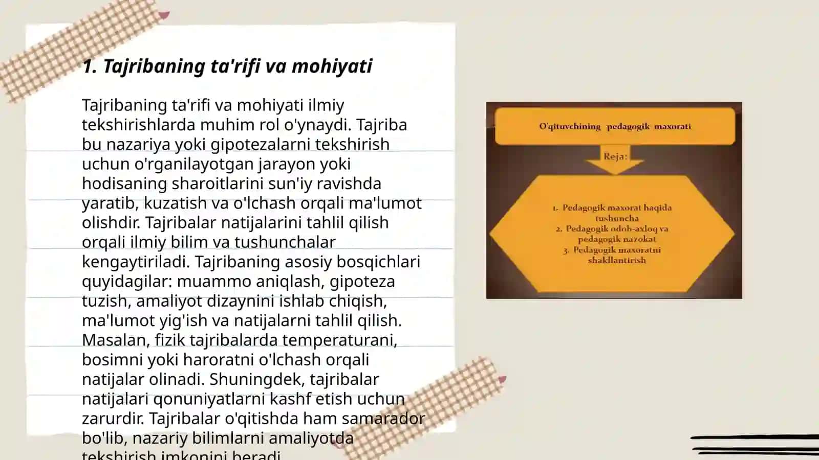 Tajriba – tabiatshunoslikni o‘qitishning yetkachi uslubi sifatida amaliy uslublar ularning turlari 3