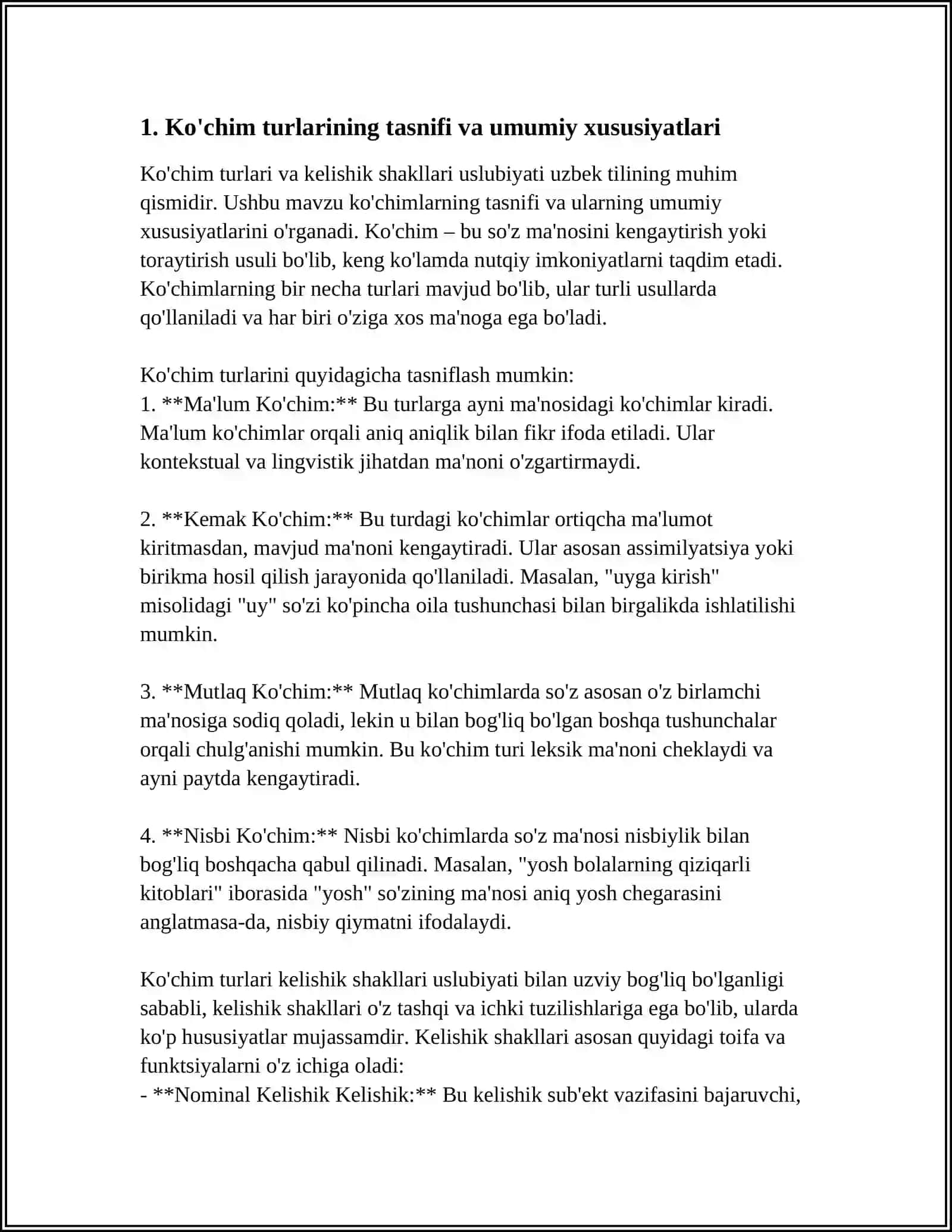 KO'CHIM TURLARI. KELISHIK SHAKLLLARI USLUBIYATI 3