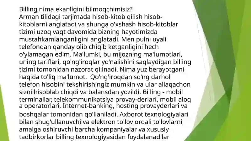 Billing tizimini ishlash texnologiyasi va iqtisodiyotda qo’llash salmog’i 3