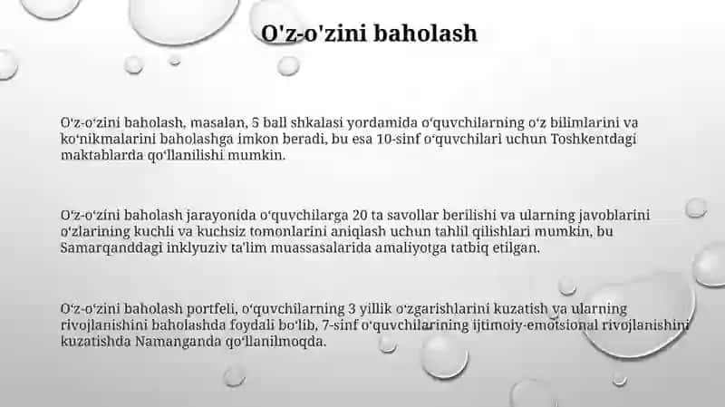 Maxsus taʼlim ehtiyojlari boʻlgan oʻquvchilarni baholash usullari 3