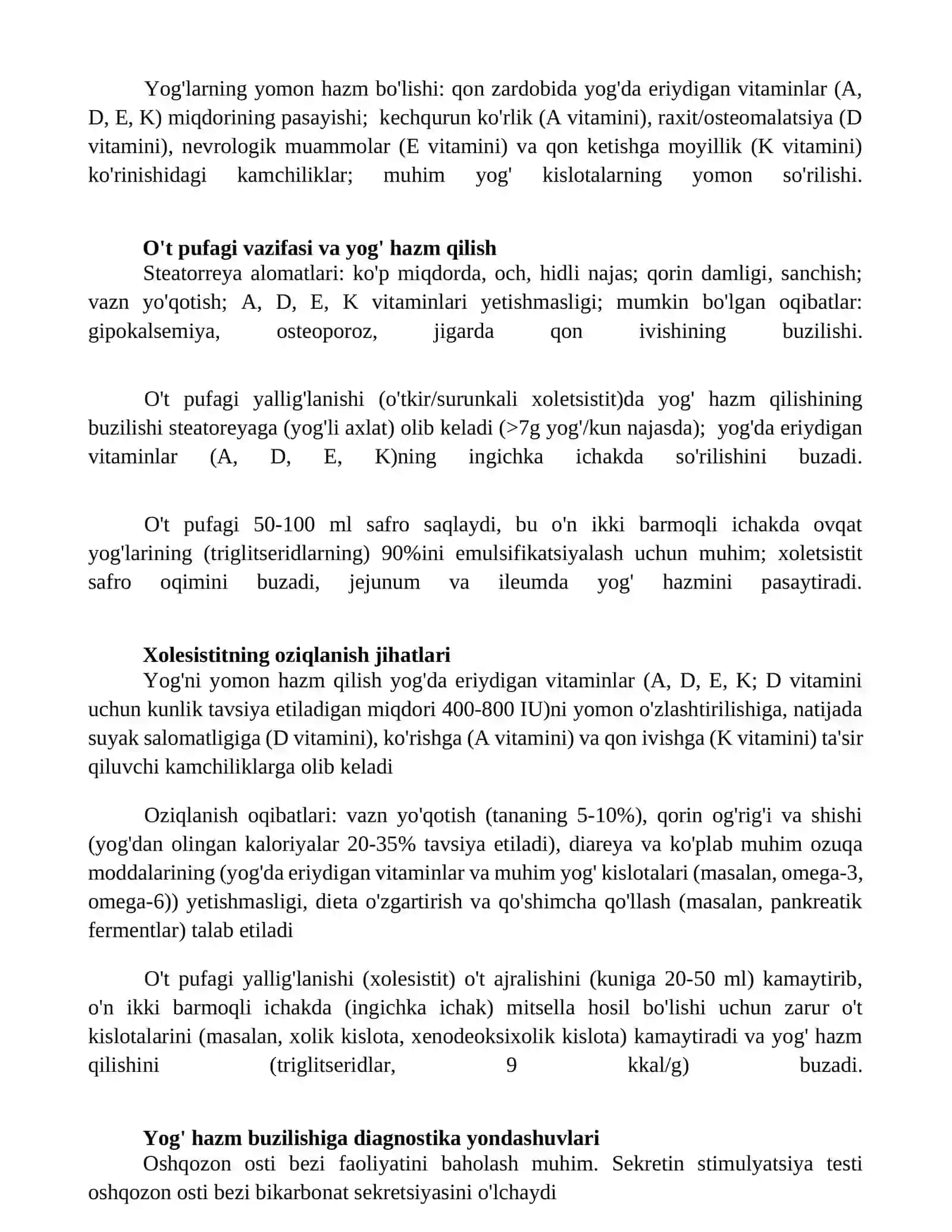 Xolesistitlarda yoğlar hazimlanishini buzilishi. Steotoriya 3