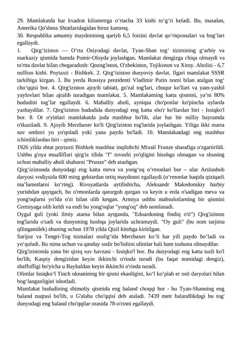 QIRG'IZISTON HAQIDA 30 TA AJOYIB FAKT 3