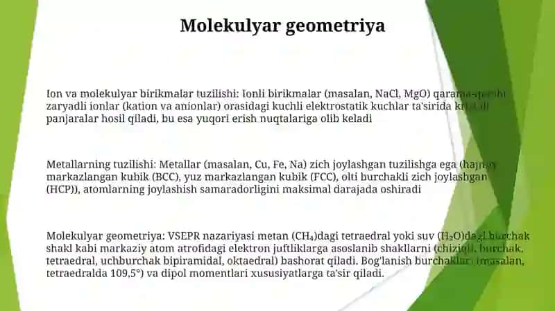 Metall, molekular va ion birikmalarning tuzilishi 3