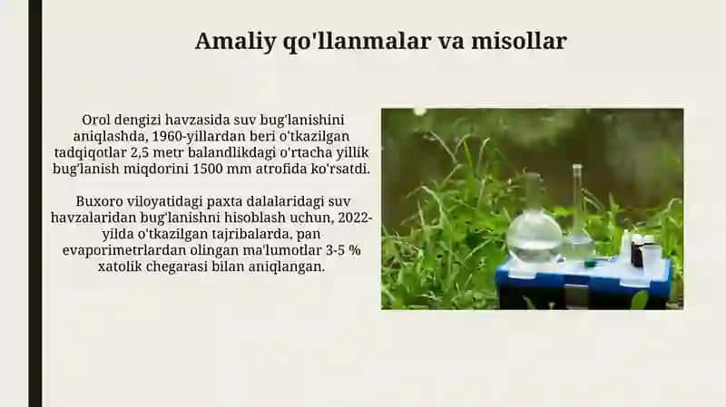 Suv yuzasidan bo'ladigan bug‘lanishni aniqlash usullari 3