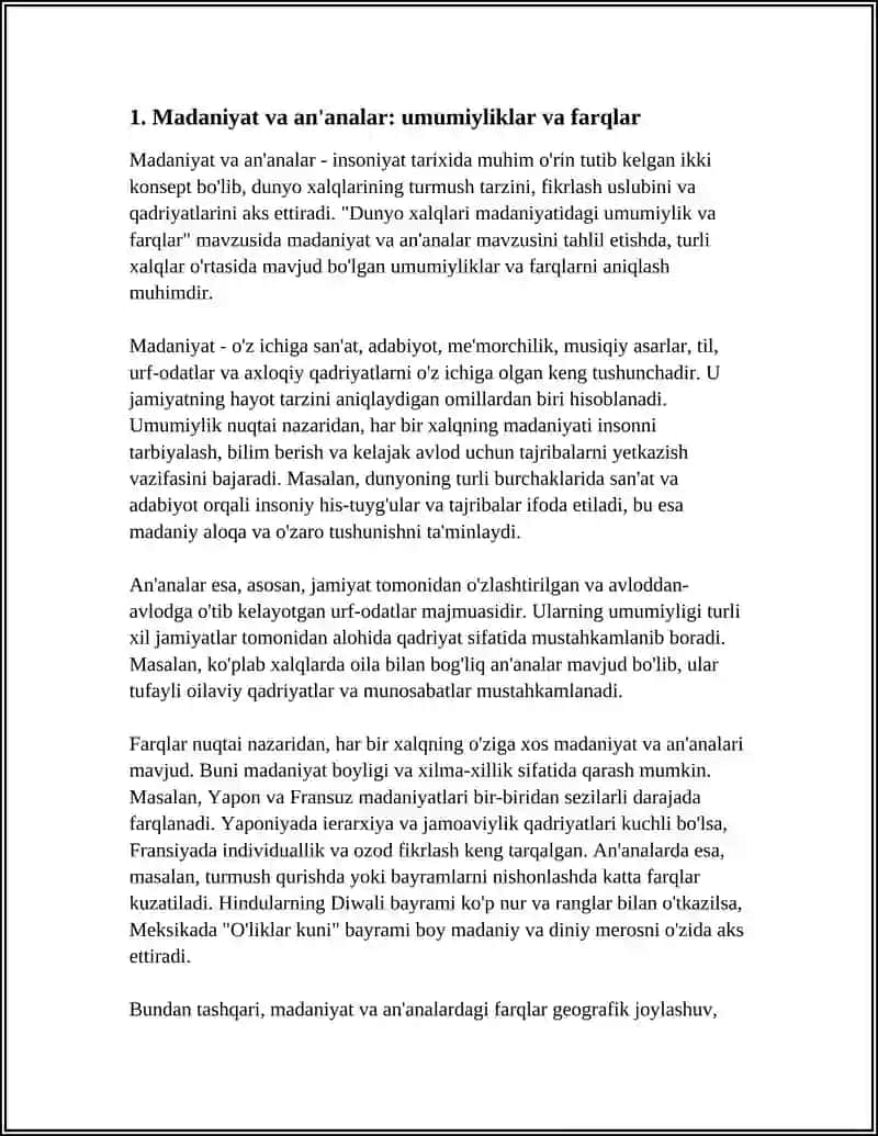DUNYO XALQLARI MADANIYATIDAGI UMUMIYLIK VA FARQLAR 3