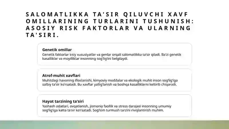 Salomatlikka tasir etuvchi xavf omillar va ularni bartaraf etish yollari 3