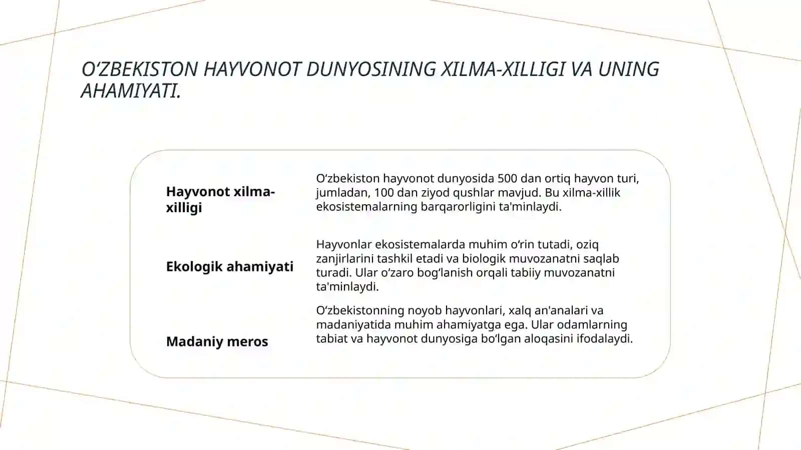 O‘zbekiston Respublikasi hayvonot dunyosi. Noyob hayvonlar 3