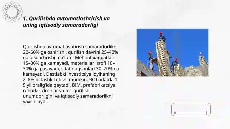 Qurilishda avtomatlashtirish va uning iqtisodiy samaradorligi 3