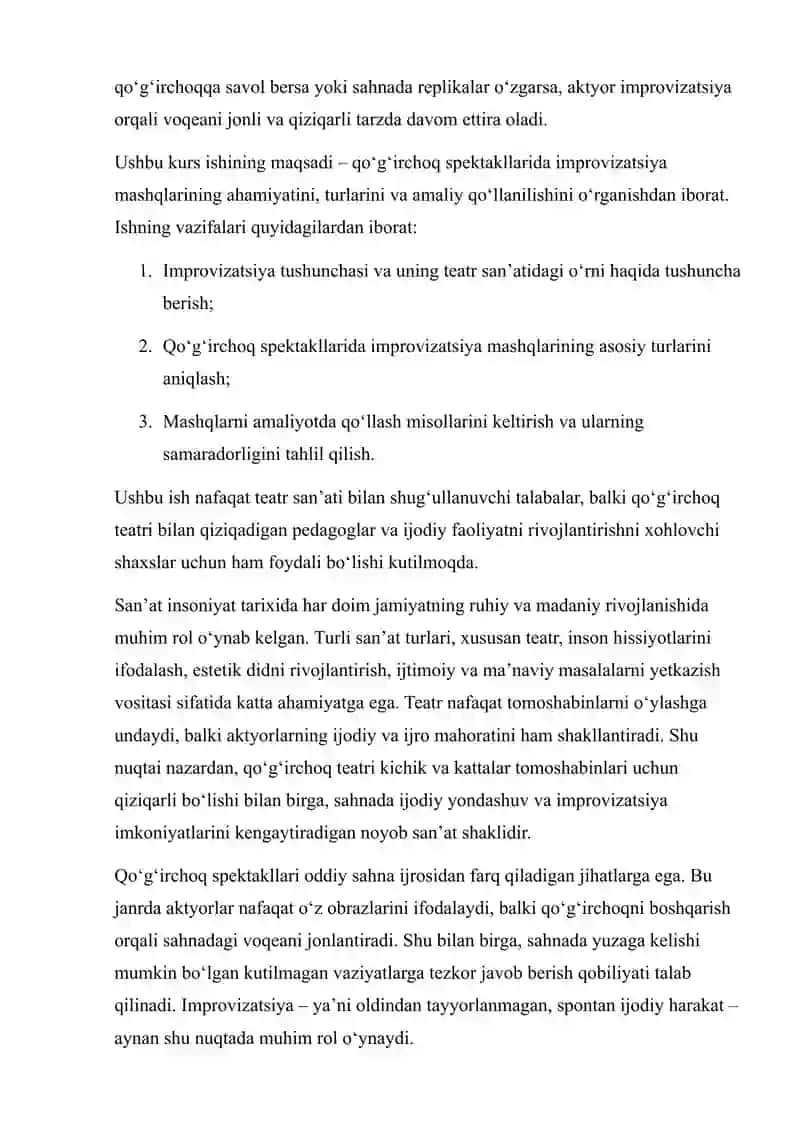 QO‘G‘IRCHOQ SPEKTAKLLARIDA IMPROVIZATSIYA MASHQLARI 3