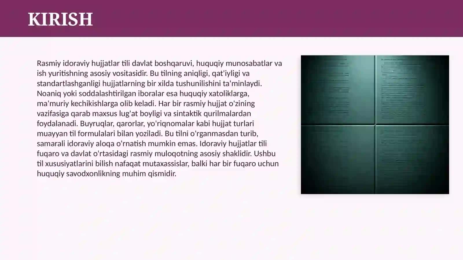 RASMIY IDORAVIY HUJJATLARNING O'ZIGA XOS TIL XUSUSIYATLARI 3