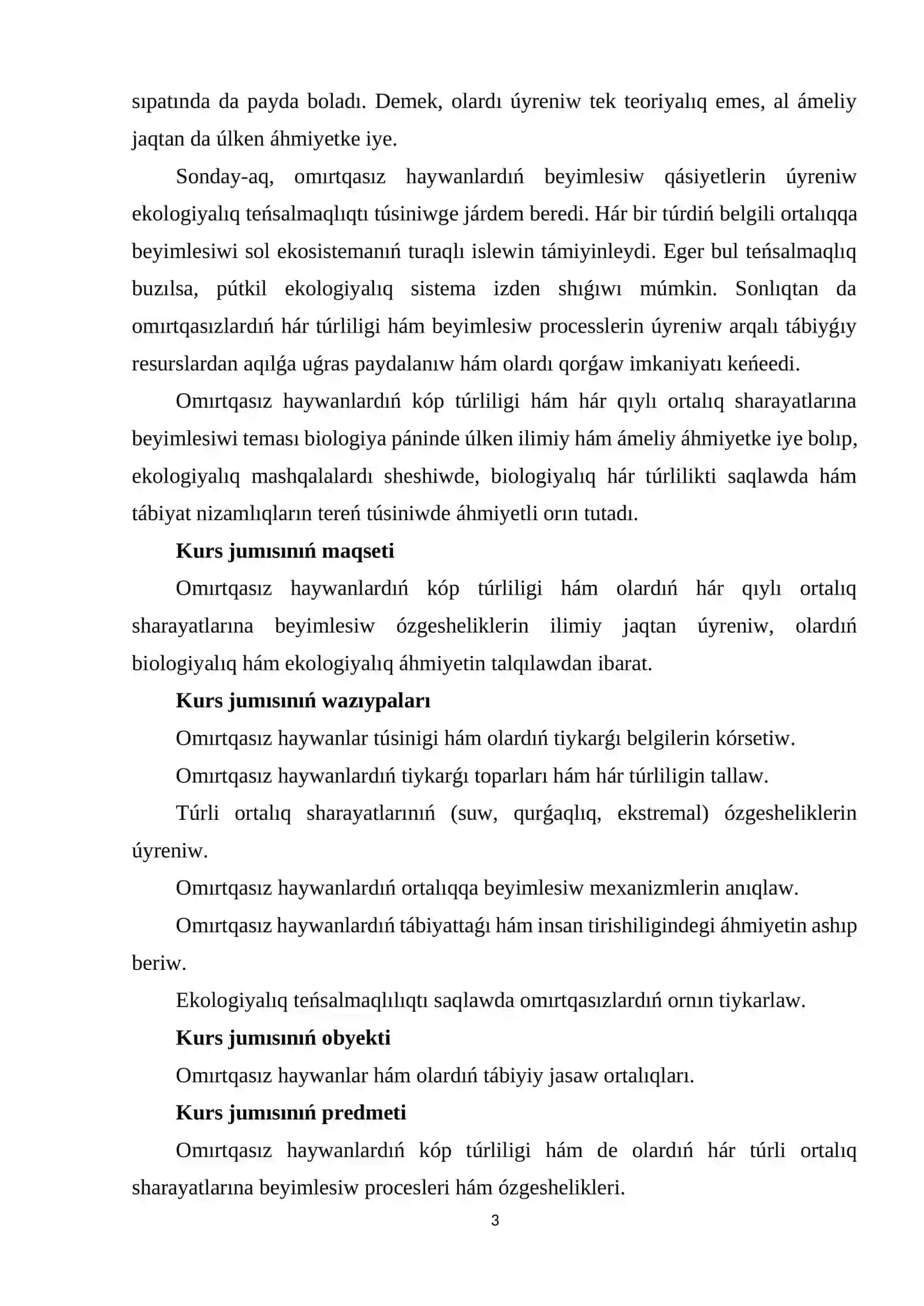 OMIRTQASIZ HAYWANLARDIŃ ULIWMA SIPATLAMASI HÁM HÁR TÚRLILIGI 3