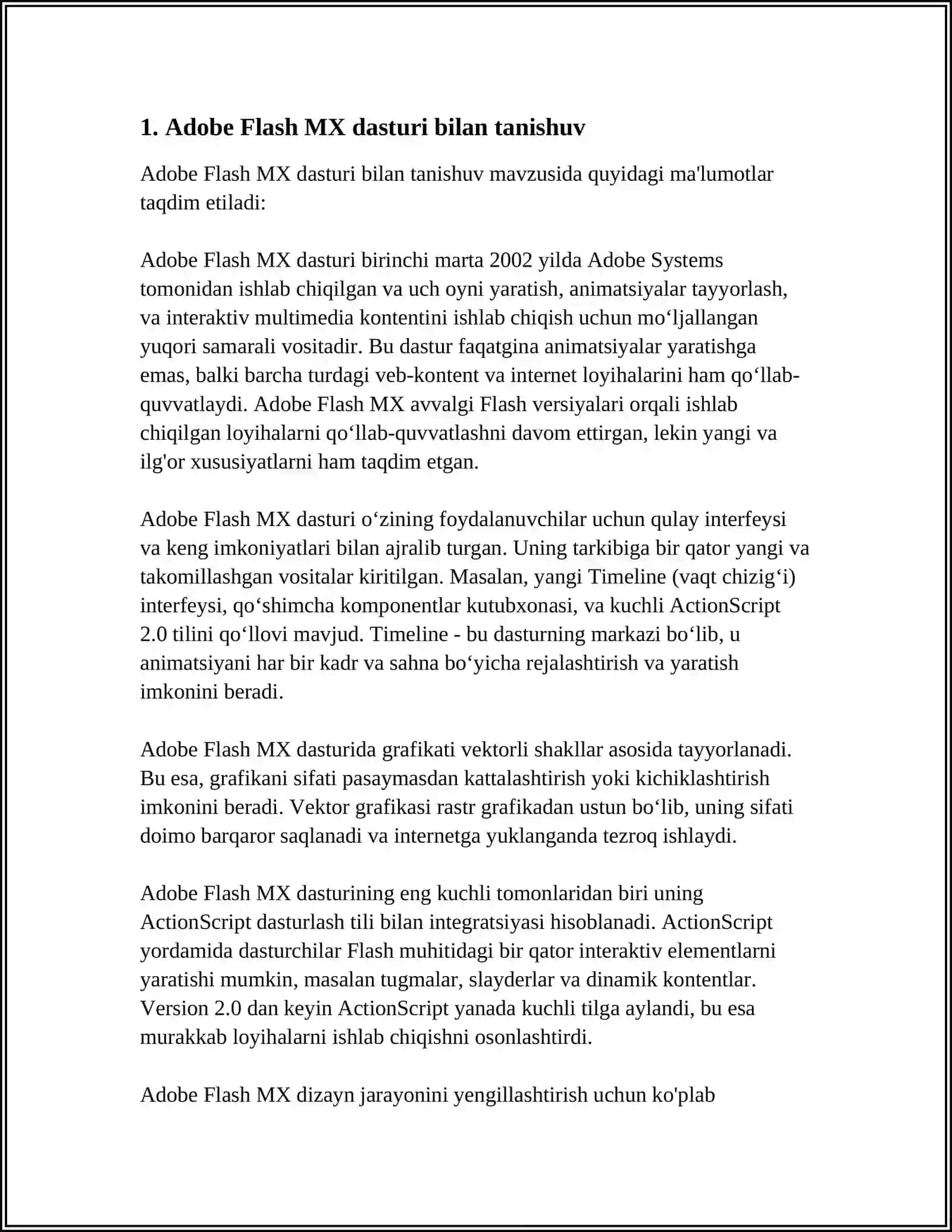 MACROMEDIA FLASH MX DASTURIDA MATNLAR BILAN ISHLASH 3