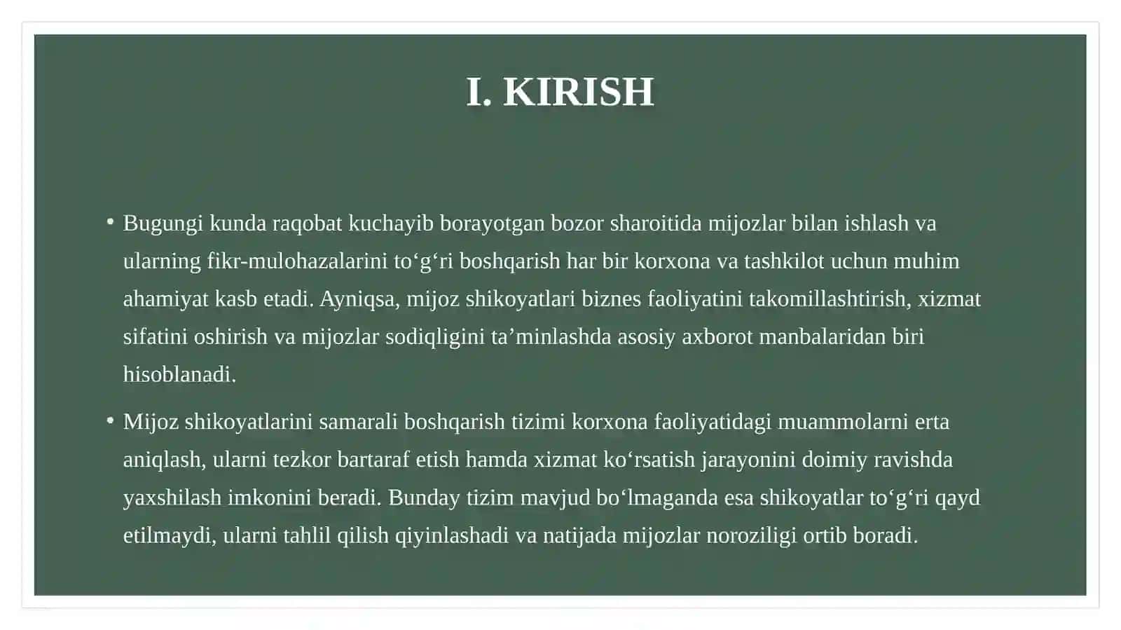 MIJOZ SHIKOYATLARINI BOSHQARISH BO'YICHA TIZIM ISHLAB CHIQISH 3