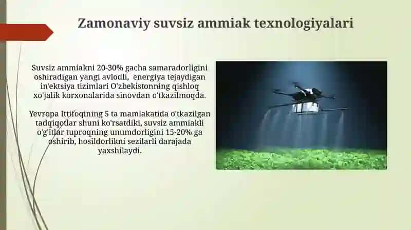 Suvsiz ammiak va undan qishloq xoʻjaligida foydalanish texnologiyasi 3