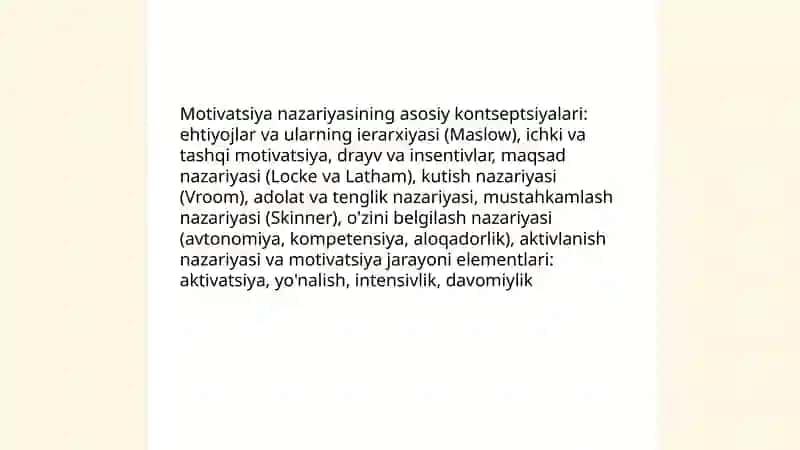Motivatsiya nazariyasining asosiy kontseptsiyalari 3