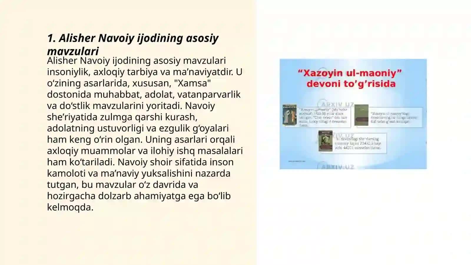 Alisher Navoiy ijodining asosiy mavzulari 3