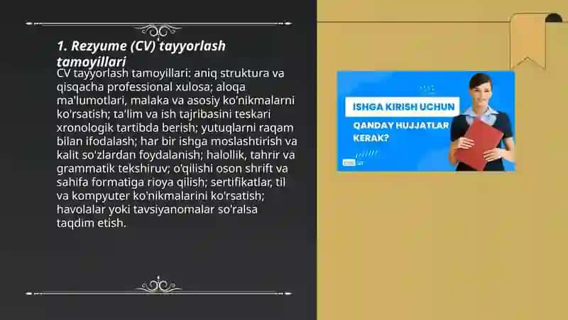 Rezyume (CV) tayyorlash tamoyillari 3