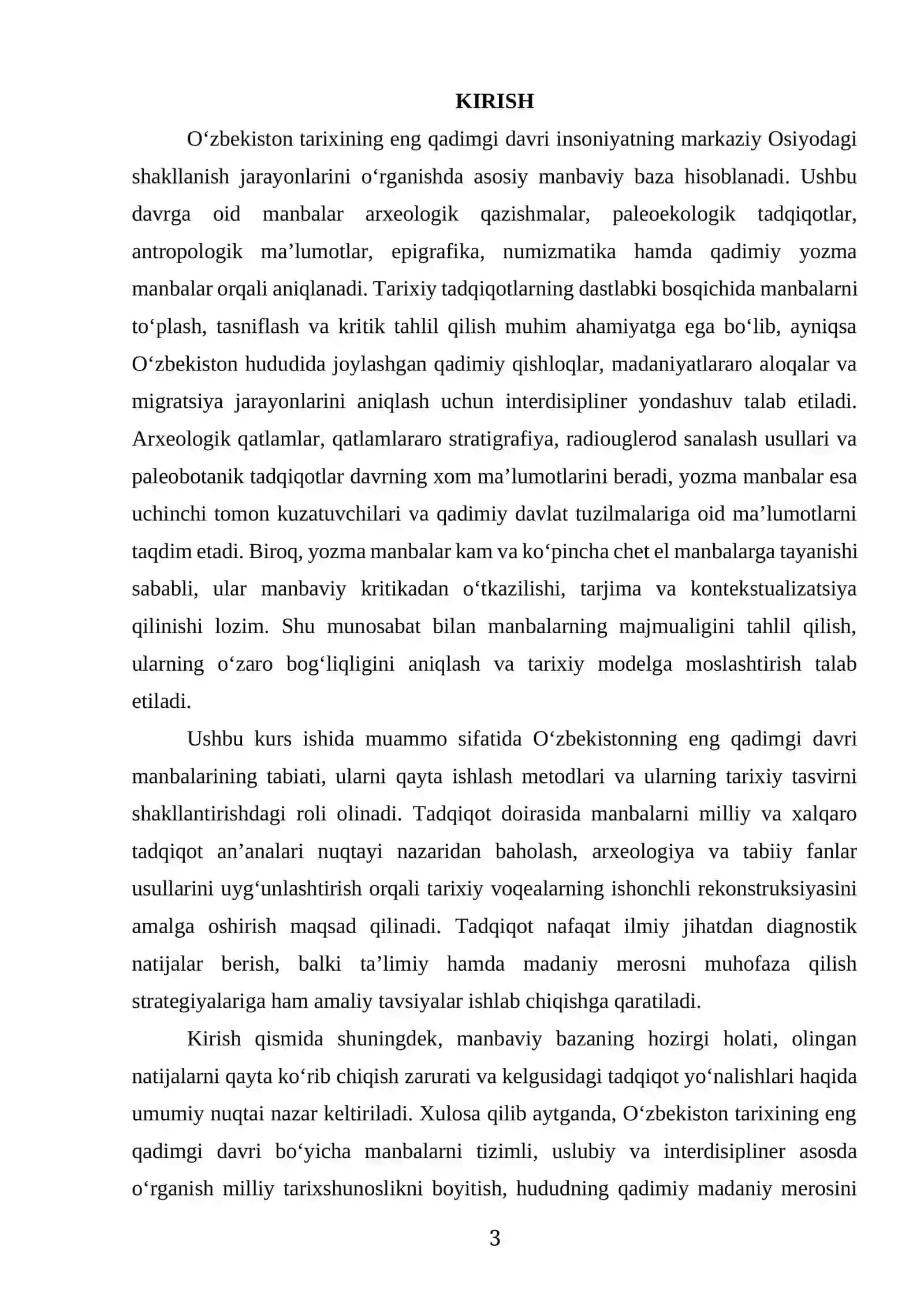 OʻZBEKISTON TARIXINING ENG QADIMGI DAVRI BOʻYICHA MANBALAR KURS ISHI 3