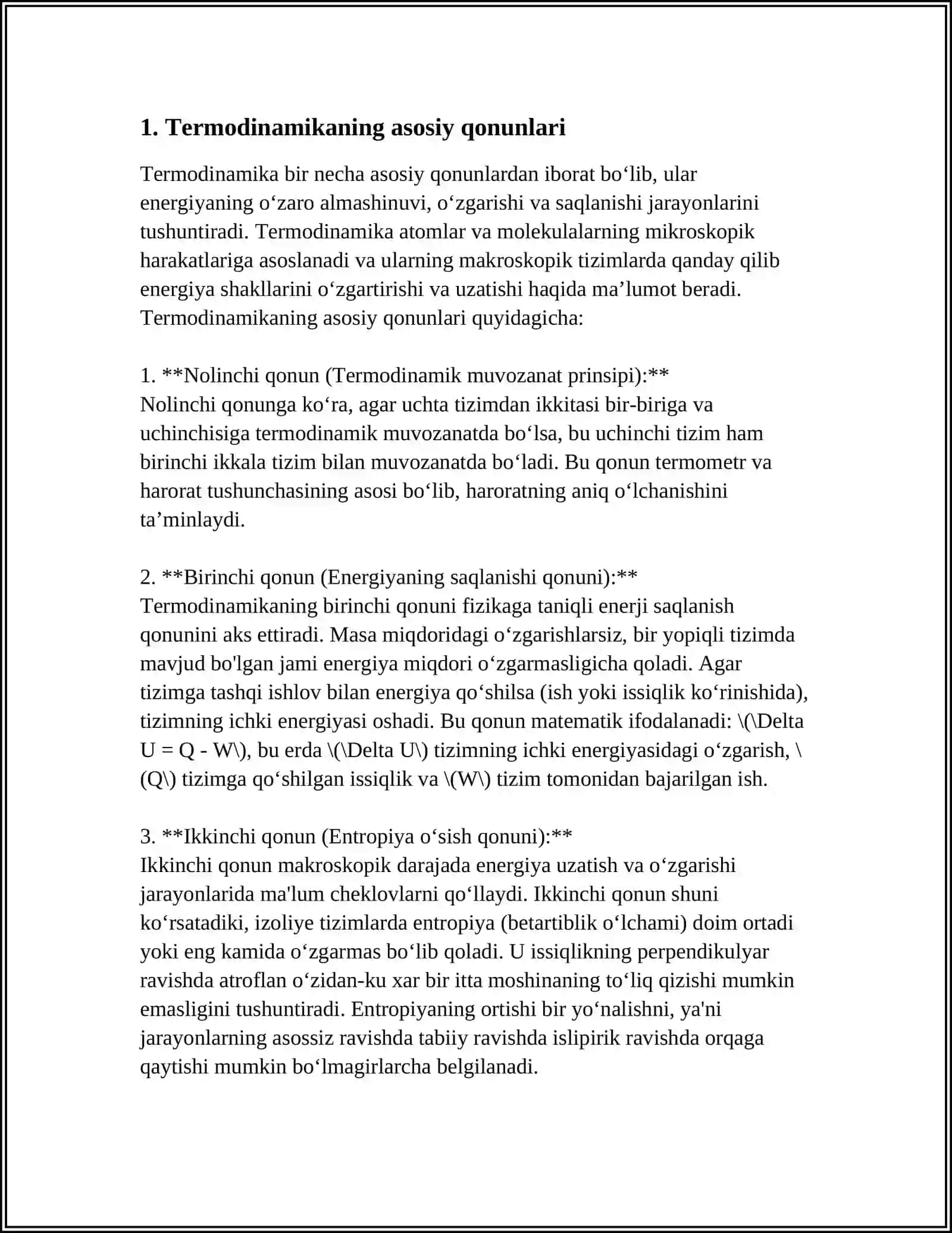 NOMUVOZANAT JARAYONLAR TERMODINAMIKASI VA KIMYOVIY KINETIKA ORASIDAGI MUNOSABATLAR 3