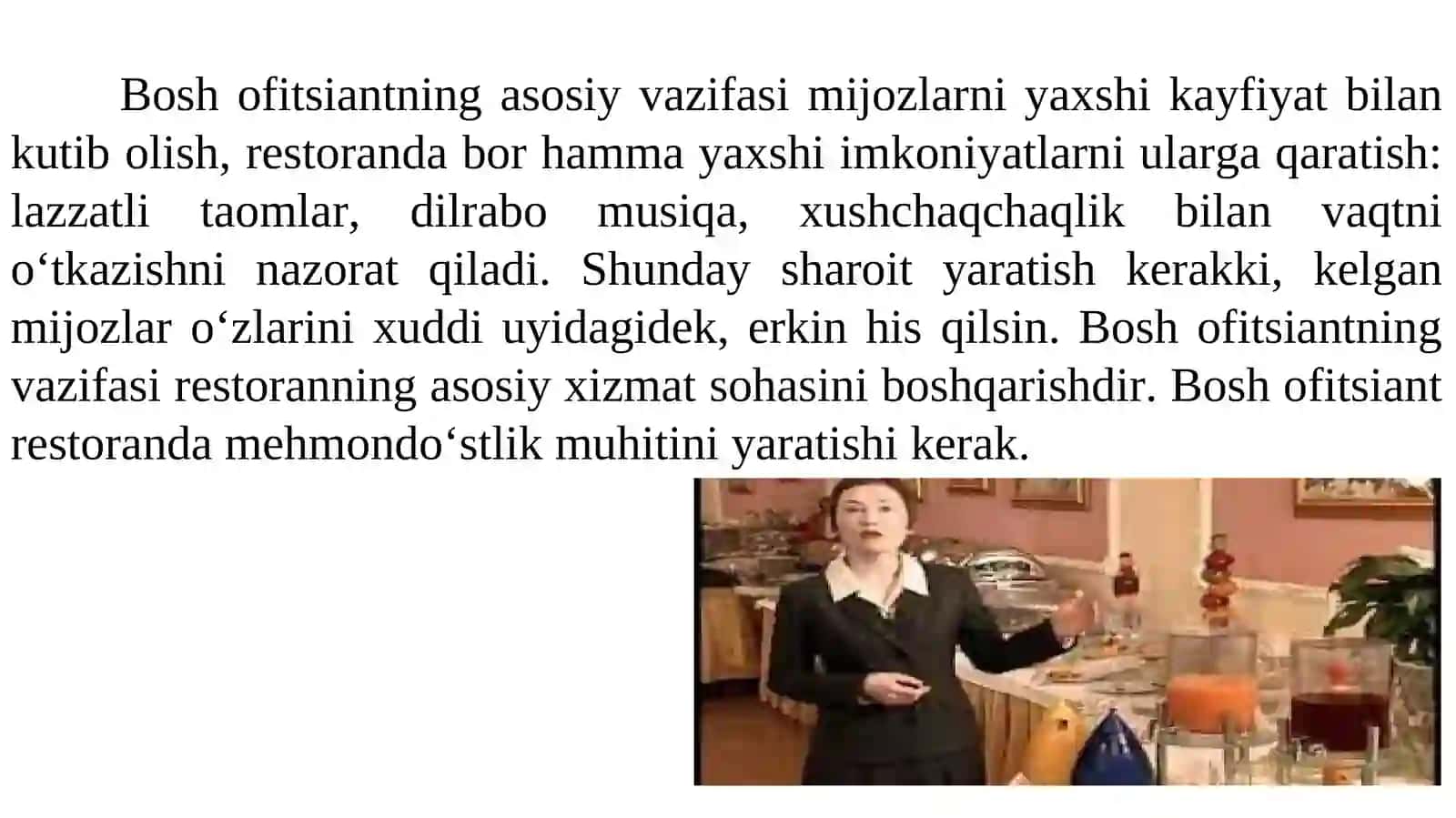 Restoran biznesida xizmat ko‘rsatuvchi xodimlarning vazifalari 3