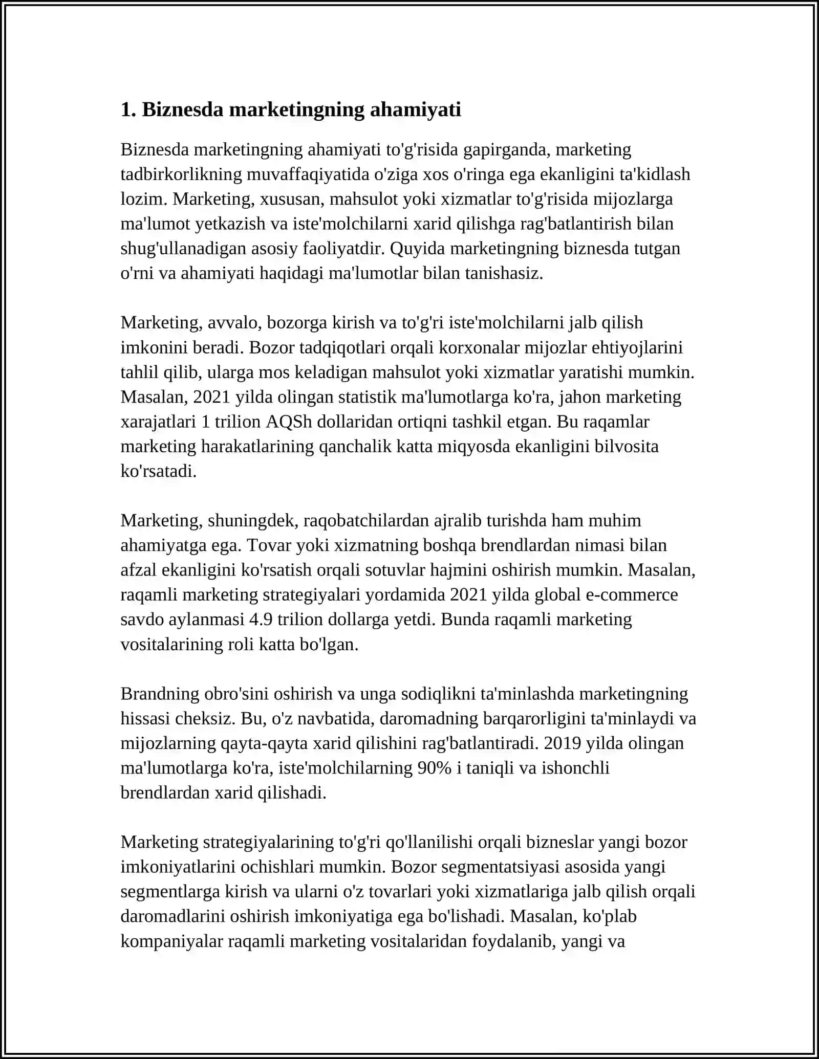 BIZNESDA MARKETINGNI O'RNI! 3
