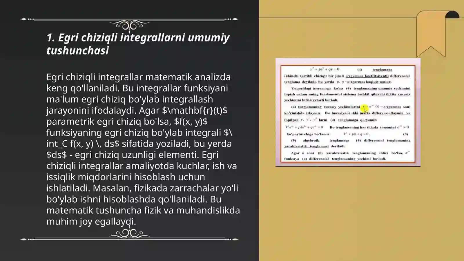 Birinchi va ikkinchi tur egri chiziqli integrallarni hisoblash 3