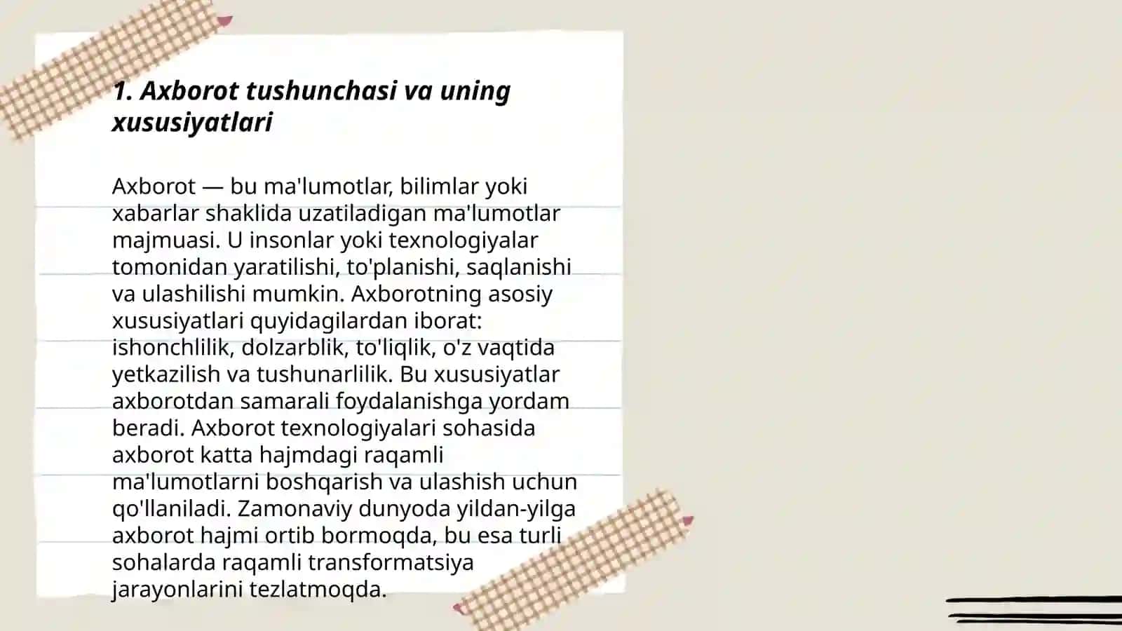Axborot uning turlari xususiyatlari va oʻlchov birliklari 3