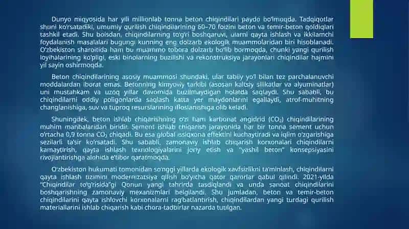 Beton va temir-beton ishlab chiqarish sanoati chiqindilar 3