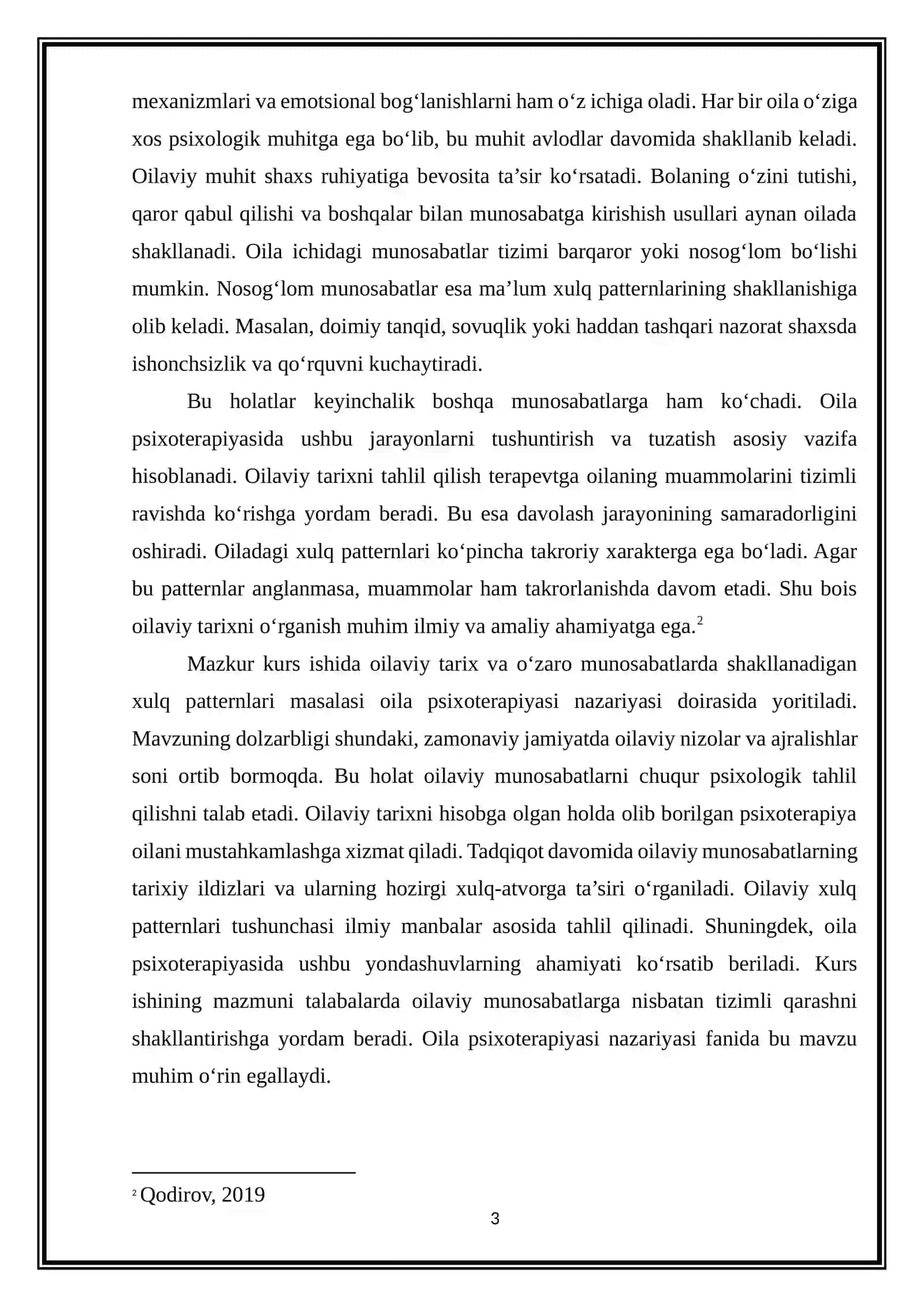 Oilaviy tarix.O‘zaro munosabatlarda xulq patternlarining 5 ta mexanizmi sifatida 3