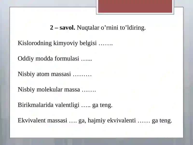 Kislorod mavzusida ochiq dars 3