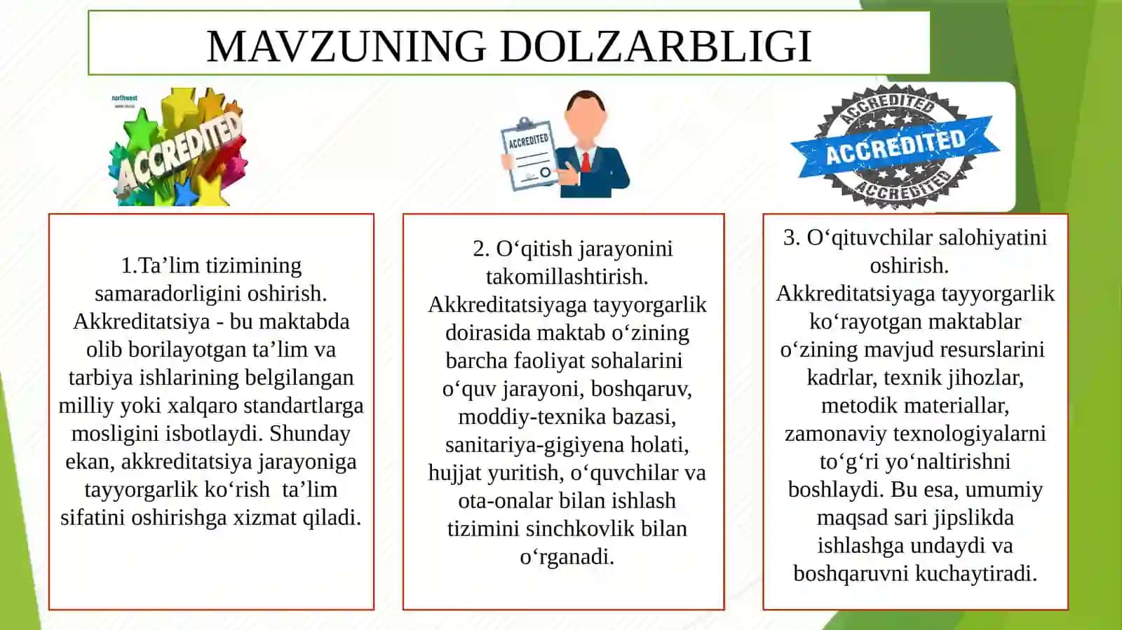 MAKTABNI AKKREDITATSIYA JARAYONIGA TAYYORLASH 3