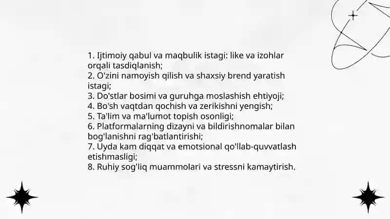 O'smirlarning ijtimoiy tarmoqlarga qaramlik darajasi 3